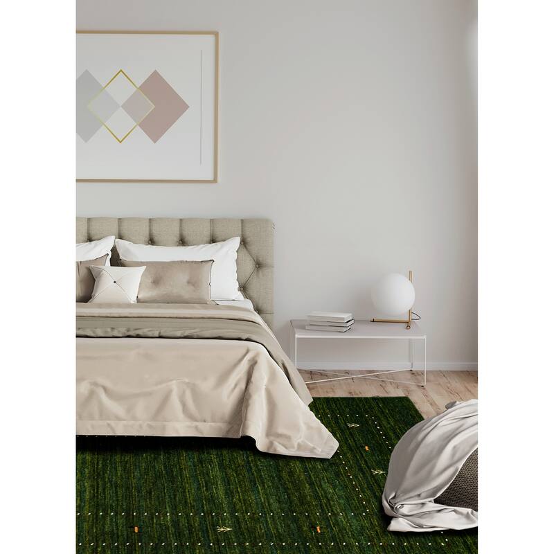 ECARPETGALLERY Hand Loomed Kashkuli Gabbeh Green Wool Rug - 5'0 x 7'11