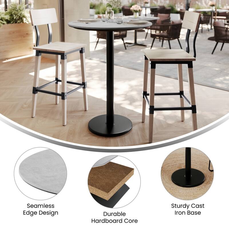 Commercial HPL Tabletop with Bar Height Round Base