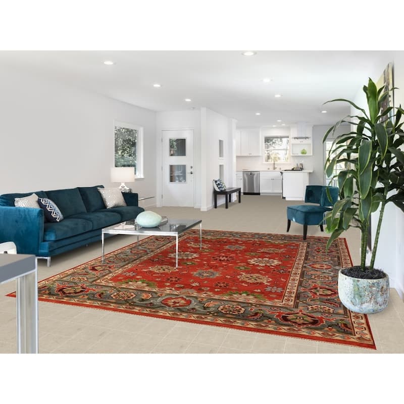 All-Over Floral Heriz Serapi Indian Area Rug Handmade Wool Carpet - 8'0"x 9'11"