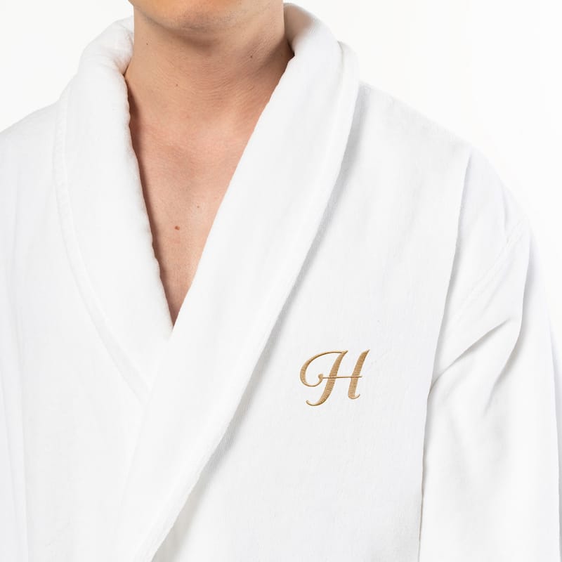Authentic Hotel and Spa 100% Turkish Cotton Personalized Unisex Anovia Velour Bathrobe - Gold Script Font