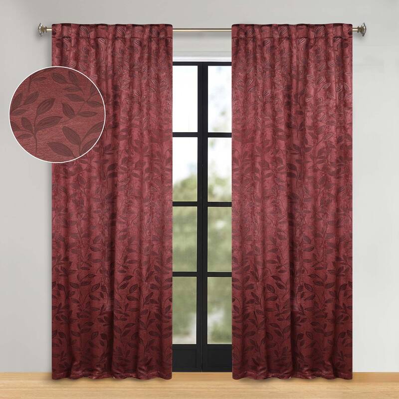 Superior Leaves Machine Washable Room Darkening Curtains with Back Tabs, Set of 2 - 52" x 96" - Antique Copper