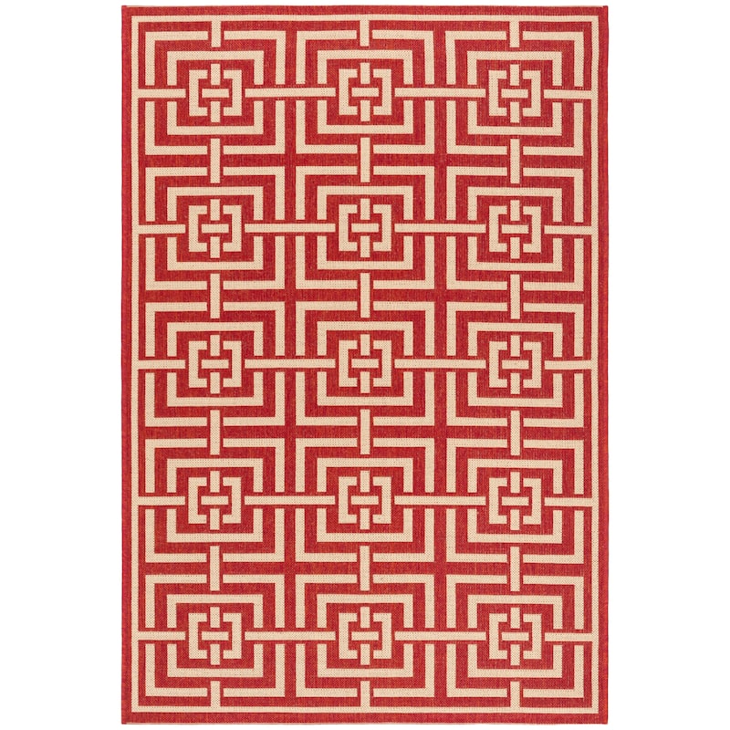 SAFAVIEH Beach House Eliverta Indoor/ Outdoor Waterproof Patio Backyard Rug - 2'2" x 4' - Red/Creme