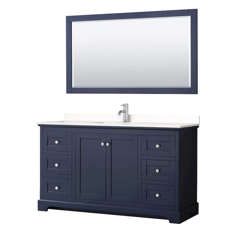Wyndham Collection WCV232360S-QTZ-UNSM58 Avery 60" Free Standing - Dark Blue / White Quartz Top / Polished Chrome