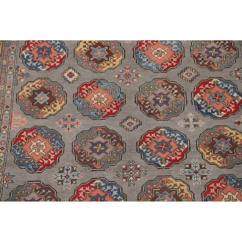 All-Over Gray Kazak Living Room Area Rug Hand-Knotted Wool Carpet - 6'7" x 9'8"
