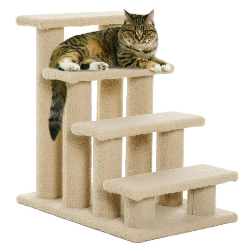 25" 4-Step Multi-Level Carpeted Cat Scratching Post Pet Stairs - Brown - Brown