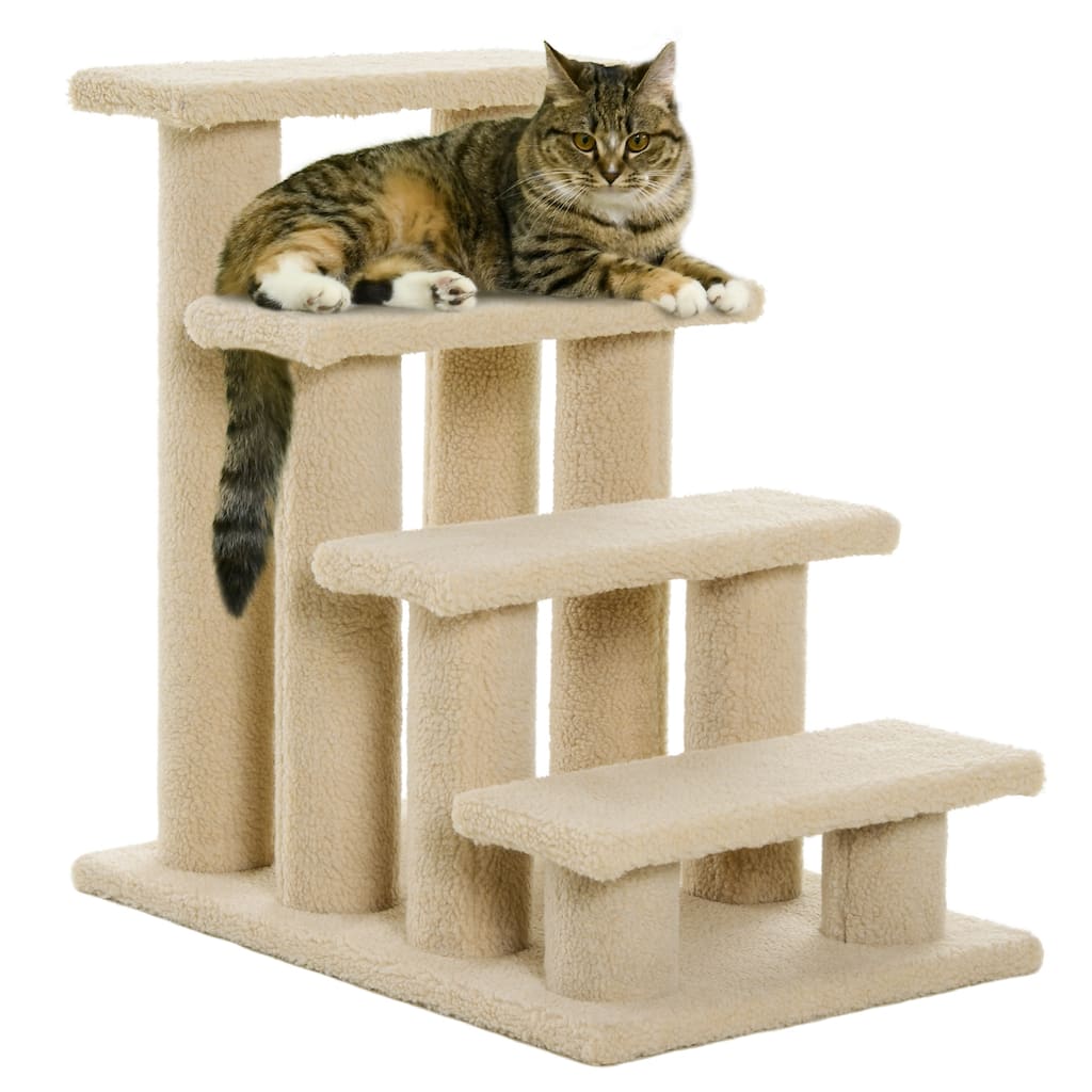 25" 4-Step Multi-Level Carpeted Cat Scratching Post Pet Stairs - Brown