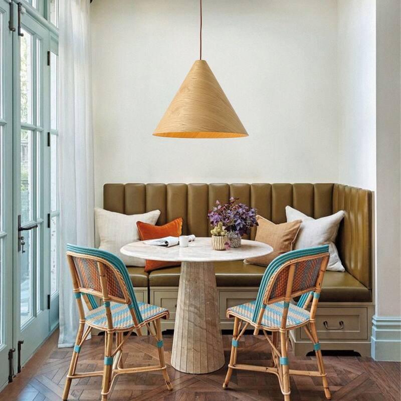 Modern Natural 1-Light Cone-Shaped Wood Grain Pendant - 17.7in