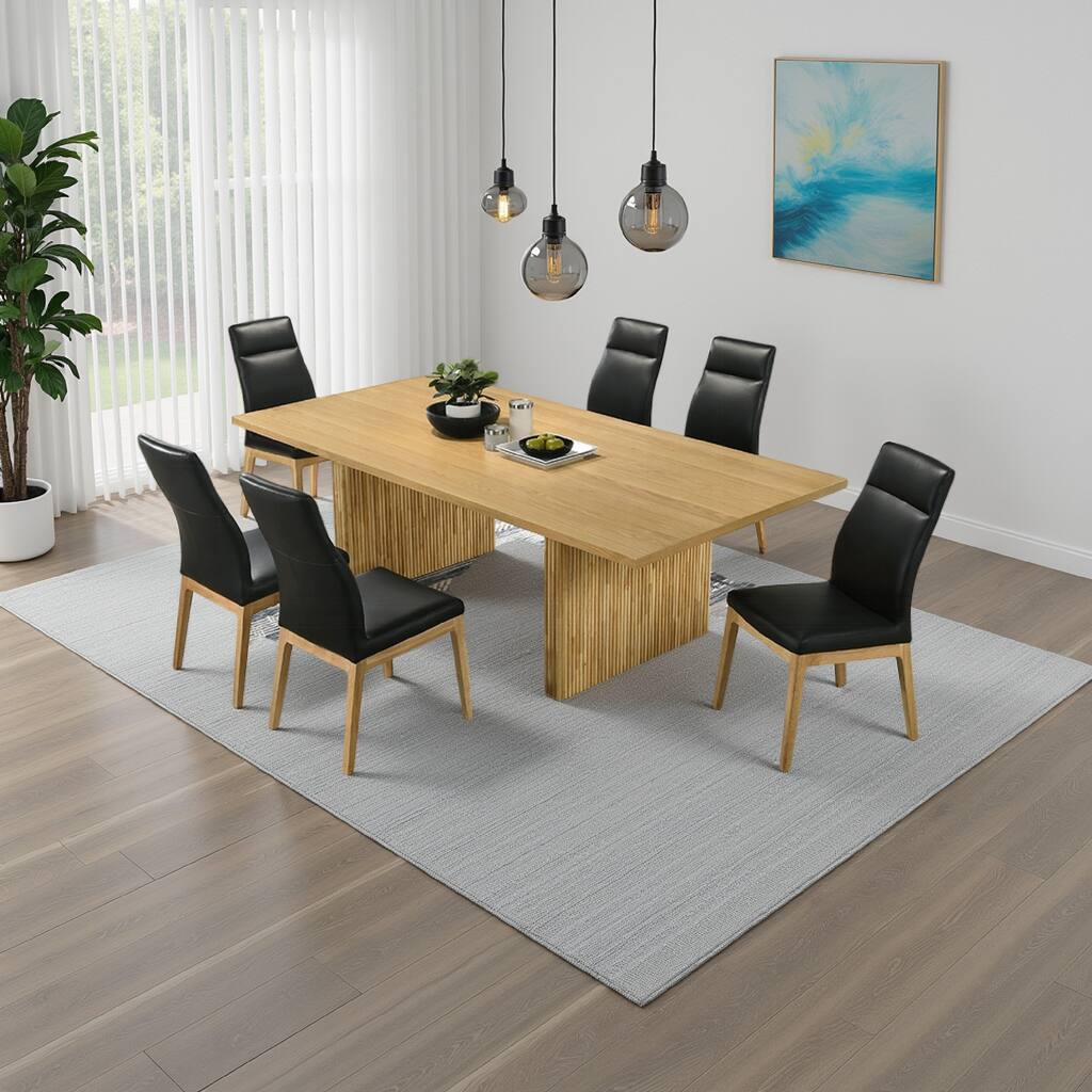 Dico Rectangle Dining Table, Dual Pedestal Base, Natural Brown 94 Inch
