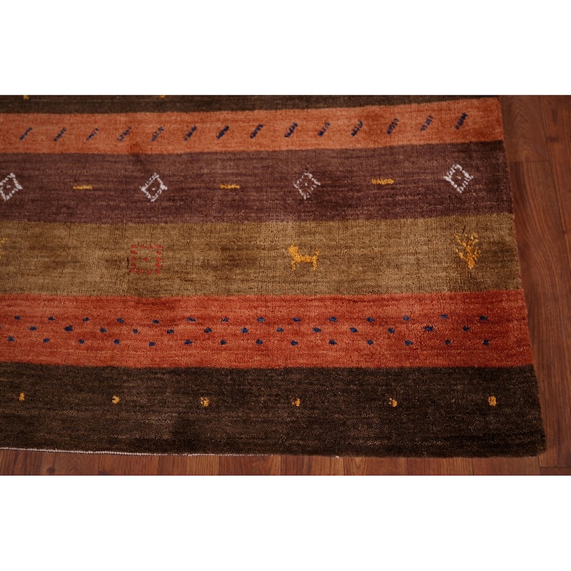 Animals Striped Gabbeh Indian Area Rug Handmade Wool Carpet - 5'3"x 7'10"