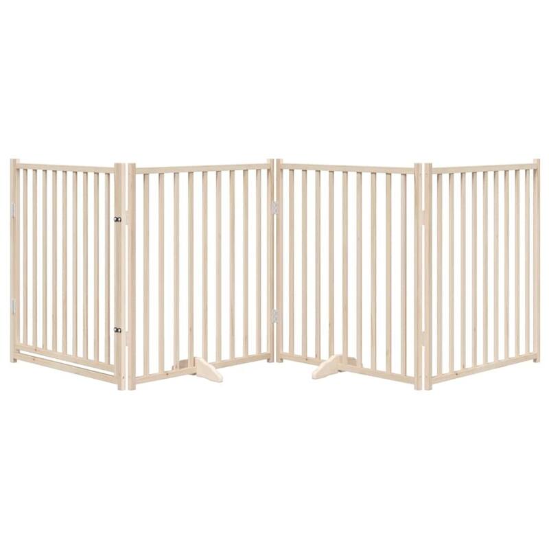 vidaXL Dog Gate Set of 4 Natural Wood Solid Fir Wood Medium Foldable - 11.8 x 126.0 x 35.4