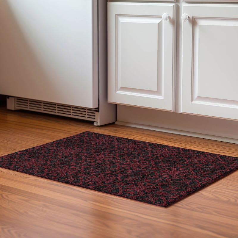 Premium Washable Super Soft Dark Traditional Mayfield Rug - Red - 1' 8" x 2' 6"