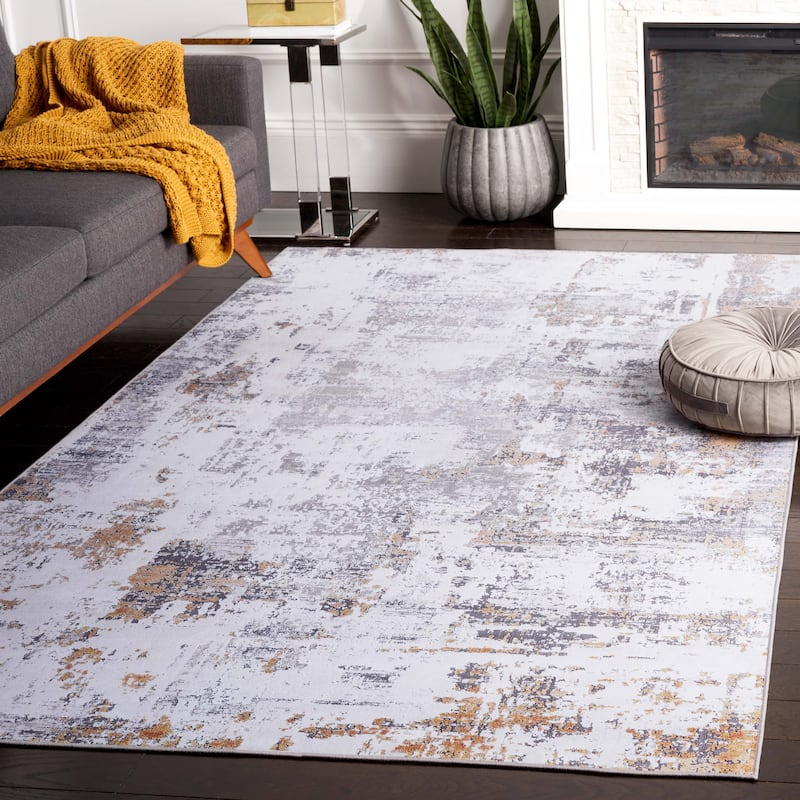 SAFAVIEH Tacoma Silia Machine Washable Slip Resistant Mid-Century Modern - 6' Square - Grey/Gold - Square/Runner
