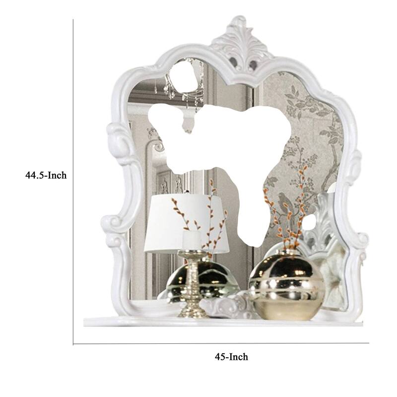 Valena Dresser Mirror, Beveled Glass, White Solid Wood Frame, 45 Inch