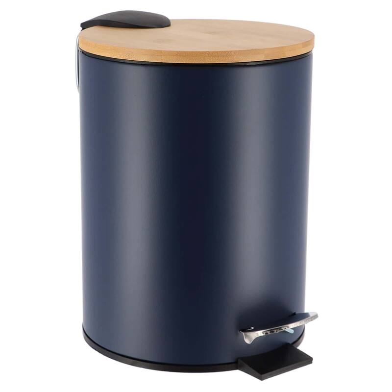 Stylish Trash Can with Bamboo Lid and Pedal, 2.5L Capacity - 9.2" H x 8" L x 8" W - Navy Blue