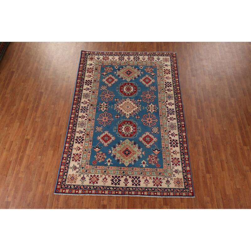 Blue Oriental Kazak Rug Hand-Knotted Wool Carpet - 6'7" x 10'0"