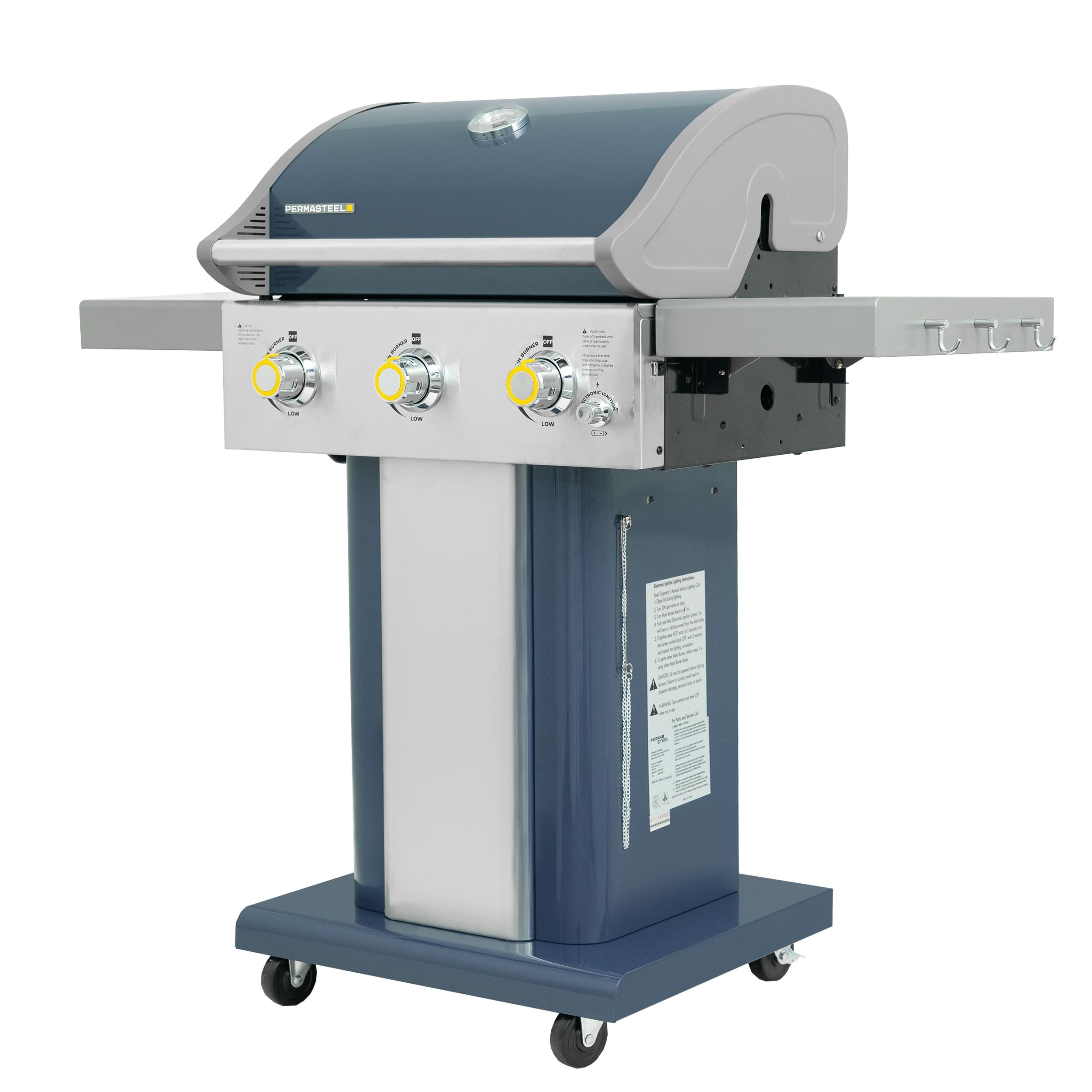 thumbnail image 2 of Callow 3-Burner Gas BBQ Plancha Grill With Stand – Stainless Steel & Side Tables 2 of 2