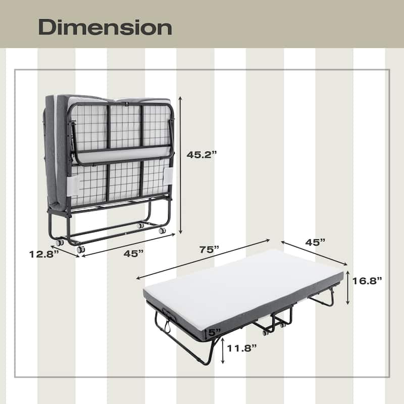 Portable Folding Bed Rollaway Bed with Memory Foam Mattress, Wheels
