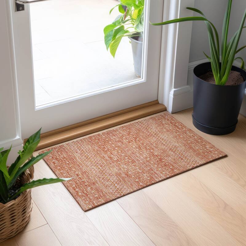 Machine Washable Indoor/ Outdoor Chantille Morrocan Boho Rug - Salmon - 1'8" x 2'6"