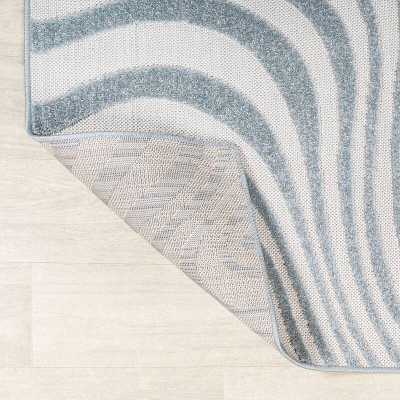 JONATHAN Y Nordby Abstract Groovy Striped Light Blue/Ivory Area Rug