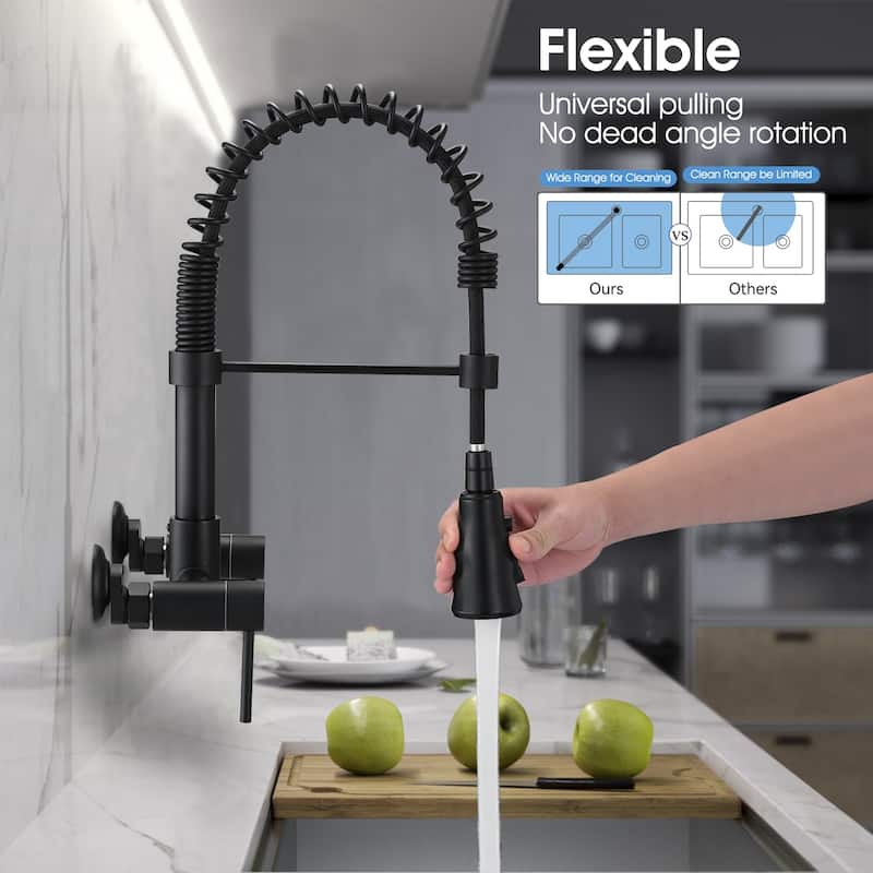 Dornberg Wall Mounted Pull Down Bridge Kitchen Faucet
