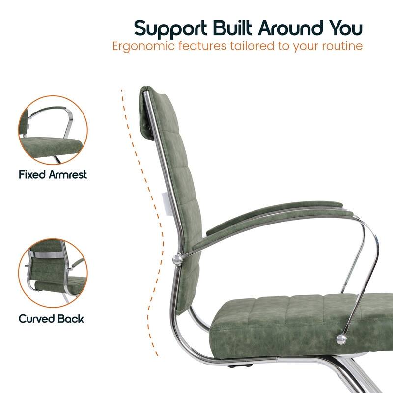 Benmar Series Mid Back Modern Leather Office Executive Desk Chair, Ergonomic Seating with Stainless Steel Sled Base