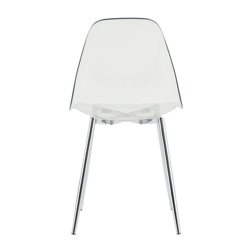 Roomfitters Transparent Plastic Dining Chairs with Silver Metal Legs, Armless Crystal Style Makeup or Office Set of 6