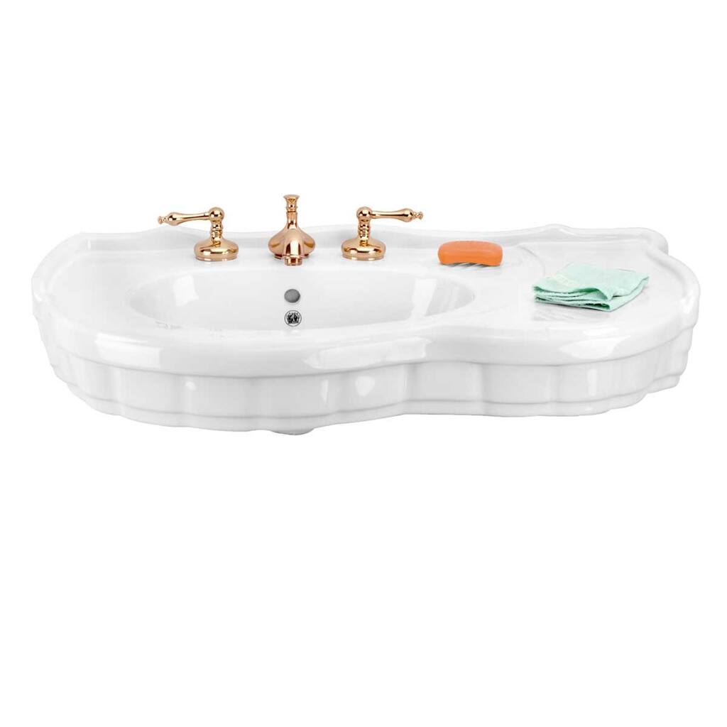 White Ceramic Console Sink Basin Only 35.4" W x 7.5" H with Counterspace, Soap Dish, 8" Faucet Holes Renovators Supply