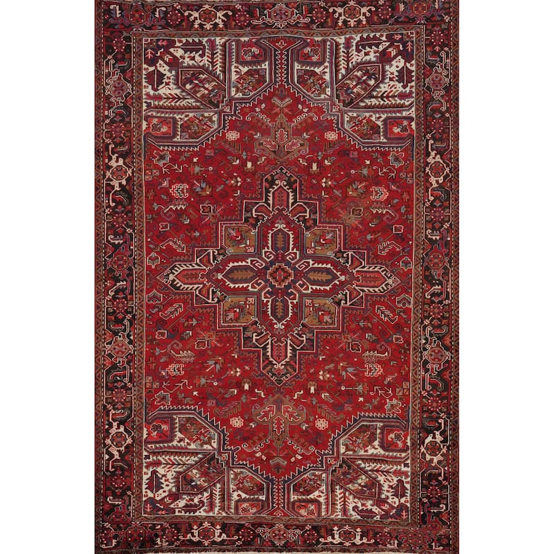 Hand Knotted Oriental 100% Wool Carpet Traditional Medallion Red Heriz Area Rug - 11' 6'' X 8' 2''