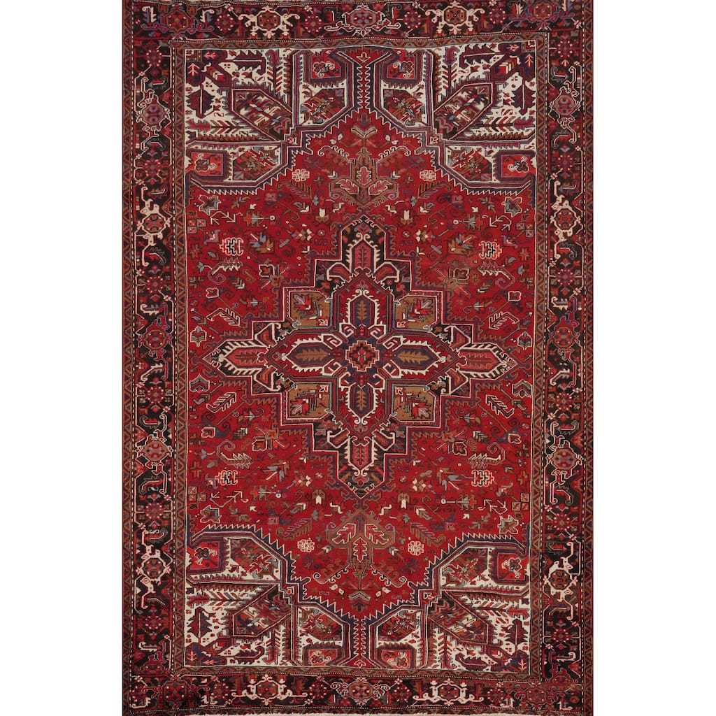 Hand Knotted Oriental 100% Wool Carpet Traditional Medallion Red Heriz Area Rug - 11' 6'' X 8' 2''