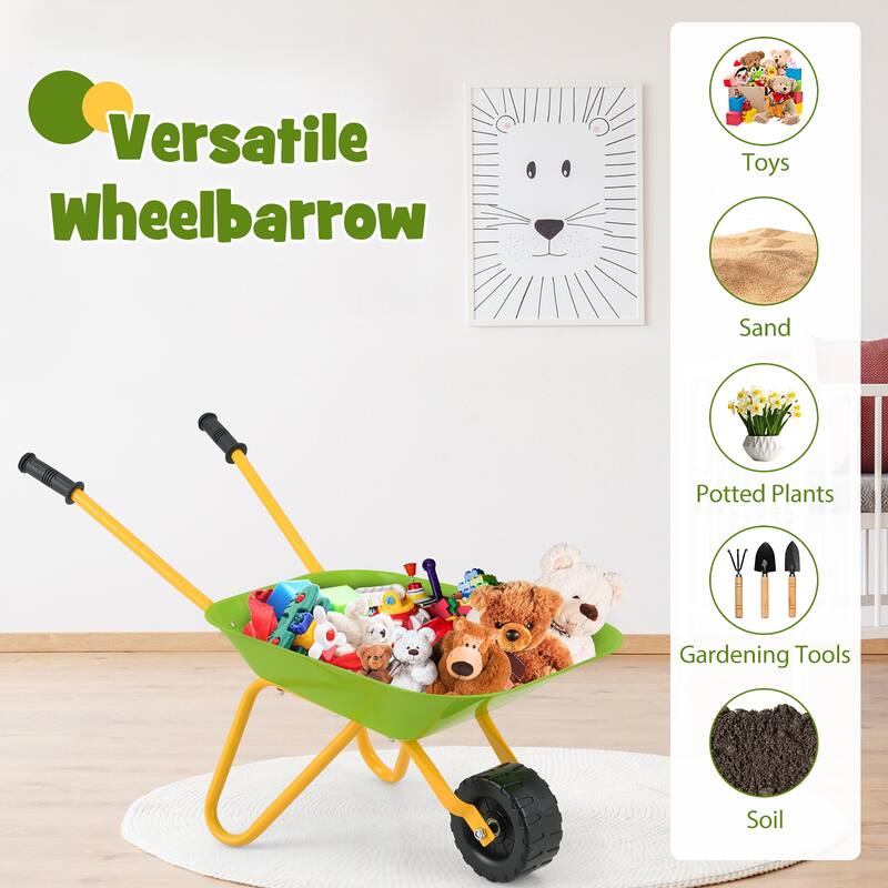 Gymax Kids Wheelbarrow Carbon Steel Wheel Barrel w/ Non-Slip Handles