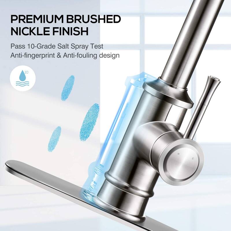 Single Handle Modern Kitchen Sink Faucet with Pull Down Sprayer Stainless Steel Kitchen Faucet with Deck Plate