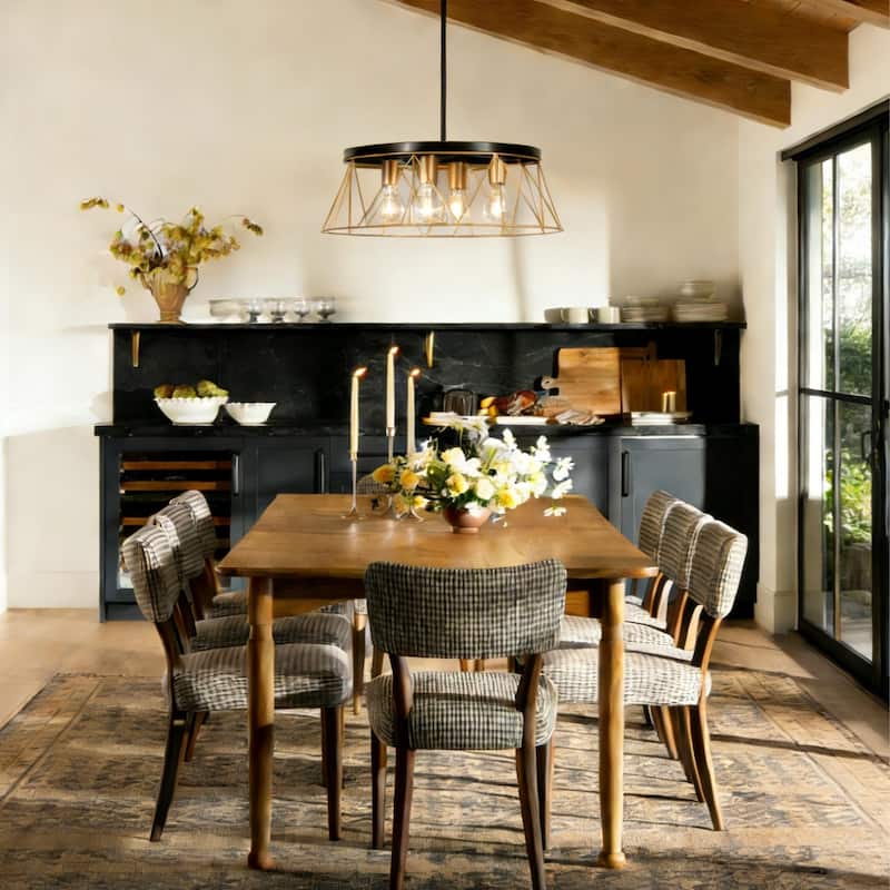 4-Light Modern Industrial Geometric Chandelier Black Gold Kitchen Island Light for Dining Room