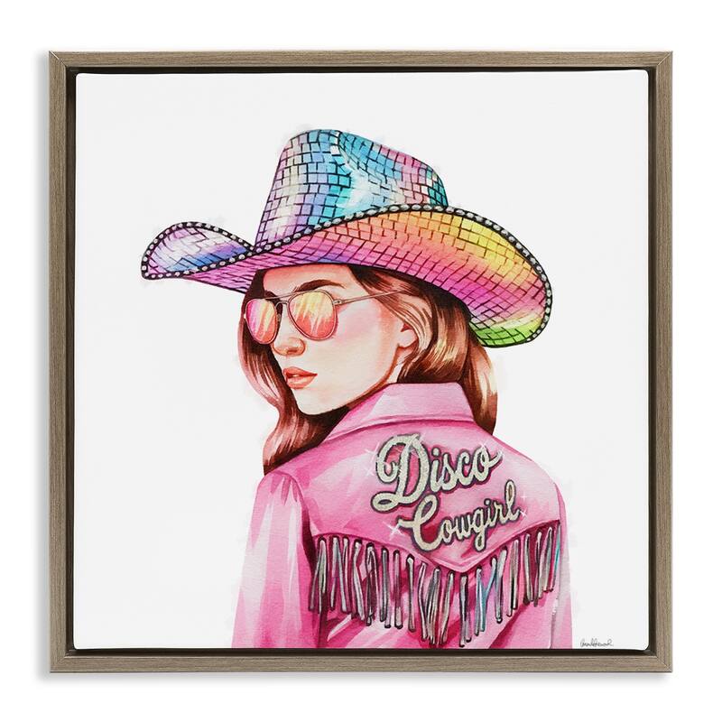 Stupell Pink Disco Cowgirl Framed Floater Canvas Wall Art Design By Amanda Greenwood - 25 x 25 - Brown