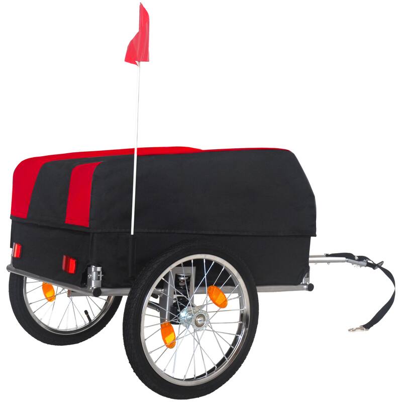Heavy-Duty Bike Cargo Trailer - 88lb Capacity, 16" All-Terrain Wheels with Removable Waterproof Cover, Red & Black