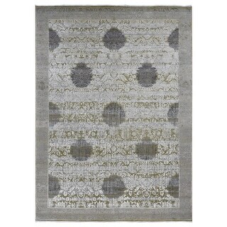 Shahbanu Rugs Artichoke Green Silk with Textured Wool Abrash and Flower ...