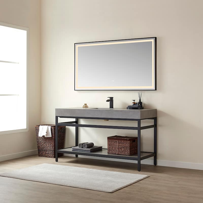 Funes 60" Single Vanity, Metal Support with Stone Top without Mirror - 60''x22''