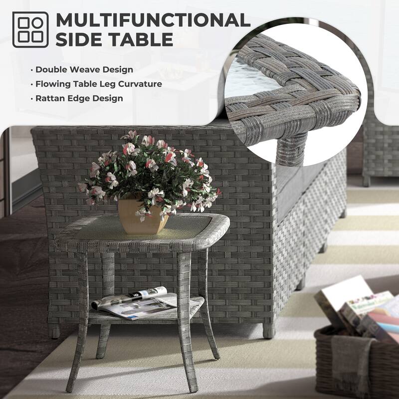 HOOOWOOO 10-piece Wicker Patio Furniture Outdoor Sectional Sofa Set with Fire Pit