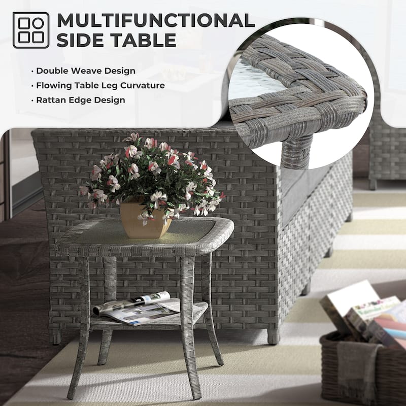 HOOOWOOO 9-piece Handwoven Wicker Patio Sectional Set with Swivel Rocking Chair
