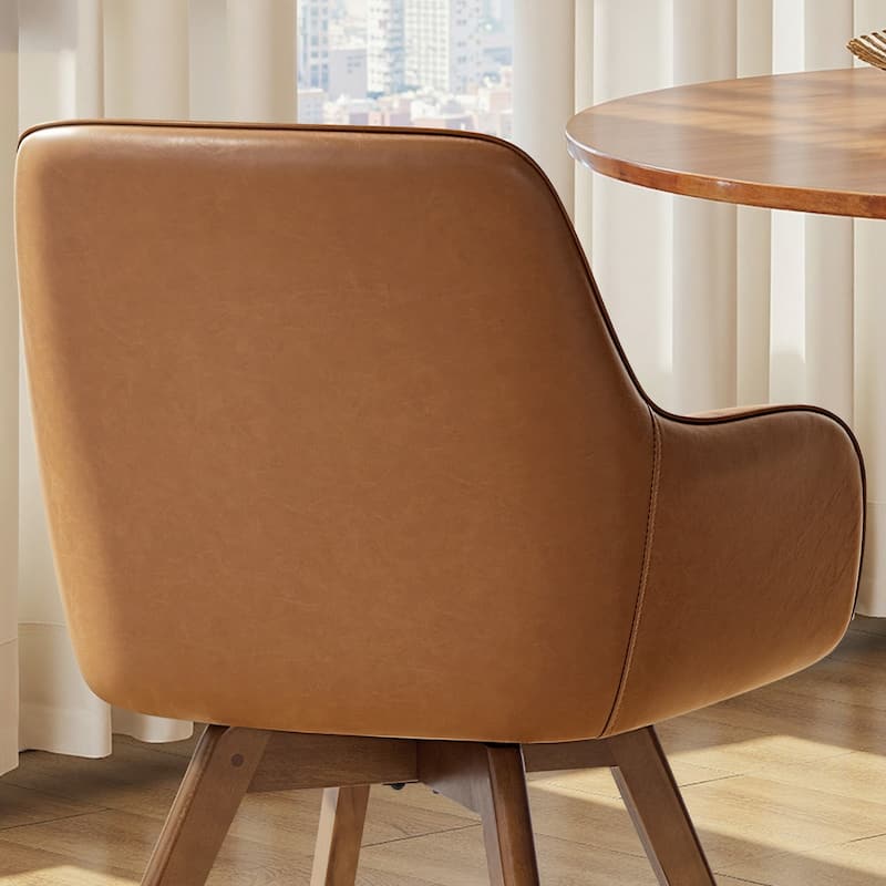 Swivel Upholstered Dining Chair Set of 2 Armchair with Beech Wood Legs - 33.3" H x 23.2" W x 22.4" D