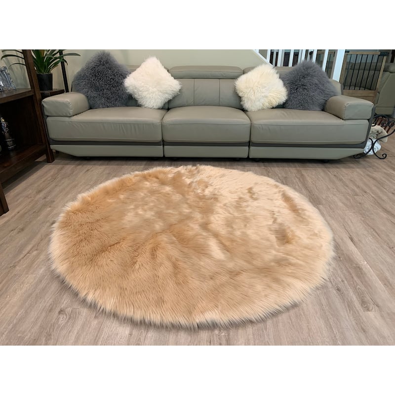 Ovella Home Premium Faux Sheepskin Shag Round Area Rug