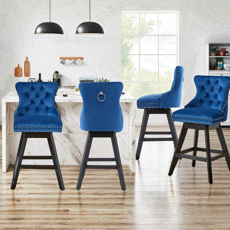 Tufted Swivel Velvet Rubberwood Nailhead Barstools (Set of 6)