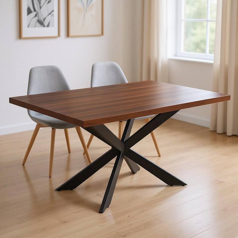 HomeRoots 81" Brown and Black Wood and Metal Cross Leg Base Dining Table - 81.00 in. x 32.00 in. x 42.00 in. - Brown - 81.00 in. x 32.00 in. x 42.00 in.
