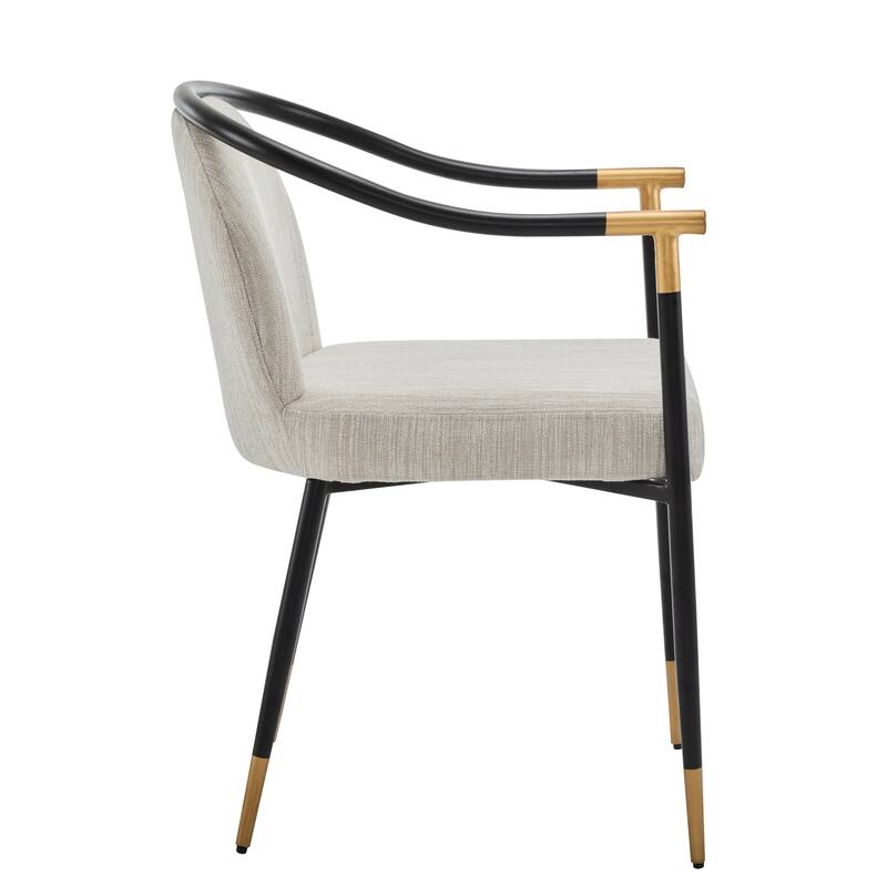 Roomfitters Modern Upholstered Dining Chair with Metal Frame, Elegant Curved Arm Design, Comfortable Accent Seating