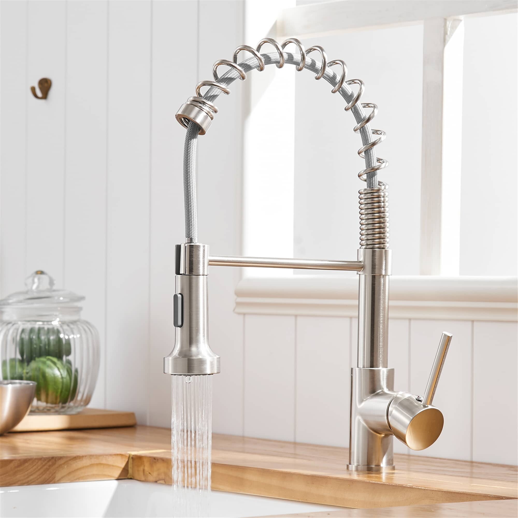 Commercial Pull Down Kitchen Faucet Single Handle Modern Brushed Nickel  Kitchen Sink Faucets Single Hole Mixer Taps With Valve