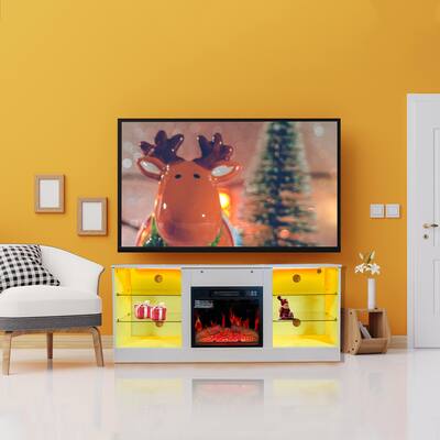 Fireplace TV Stand With 18 Inch Electric Fireplace Heater,Modern Entertainment Center for TVs up to 62 Inch