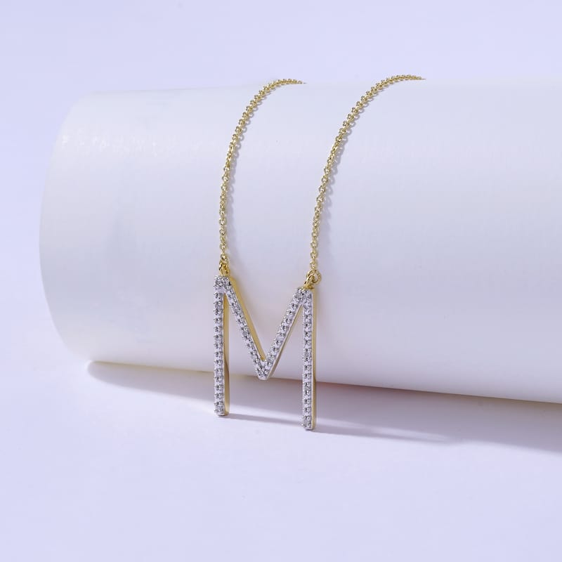 1/20ct TDW Diamond Classic Initial Pendant Necklace in Silver for Women - M - Yellow