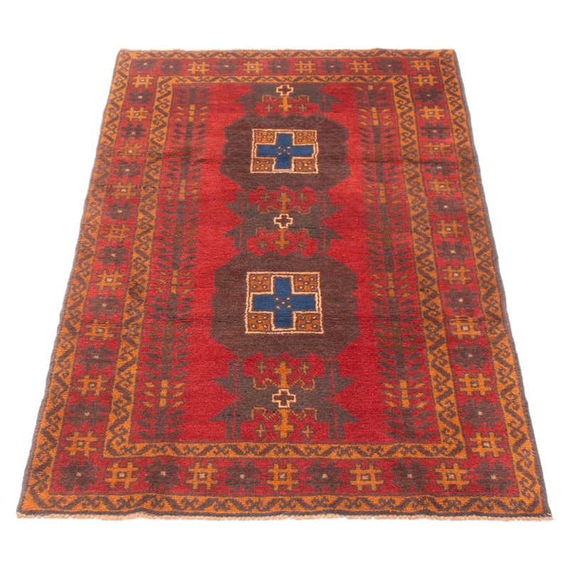 ECARPETGALLERY Hand-knotted Baluch Red Wool Rug - 3'7 x 6'4