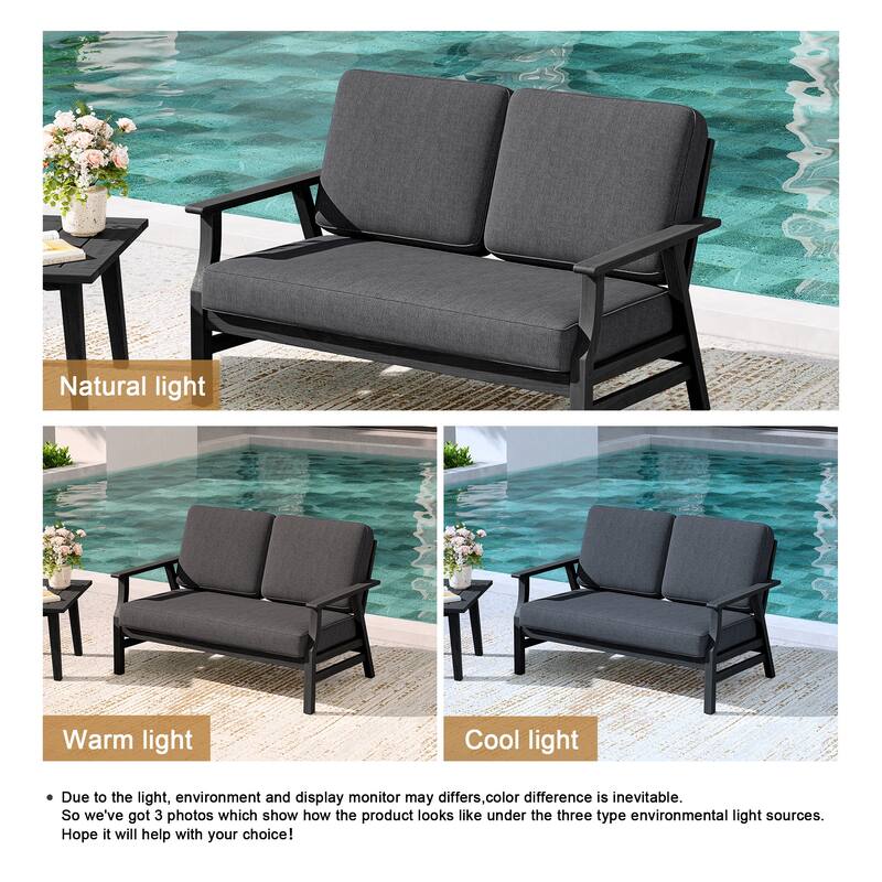 Teak Frame Outdoor Loveseat Daybed with Water-Resistant Cushions.