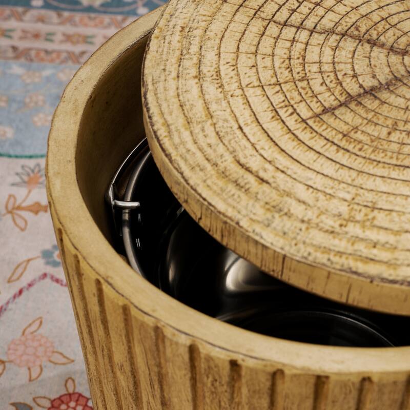 Rustic Faux Wood Terrafab Side Table with Hidden Ice Bucket
