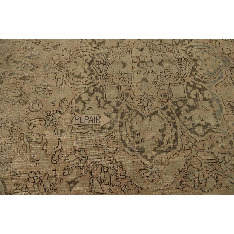 Hand Knotted Oriental 100% Wool Carpet Traditional Floral Brown Heriz Area Rug - 12' 1'' X 8' 5''